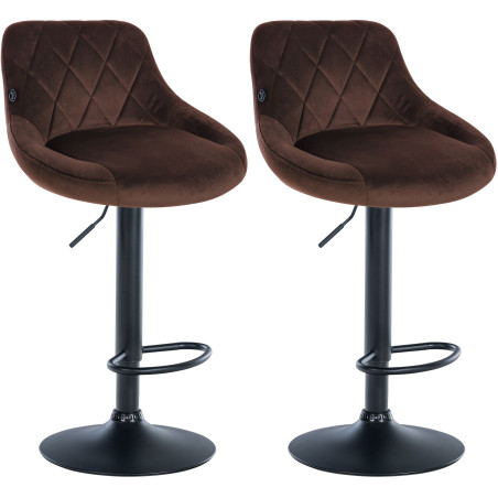 Ensemble de 2 tabourets de bar Lazio en velours, noir et marron