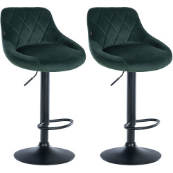 Ensemble de 2 tabourets de bar Lazio en velours, noir et vert foncé