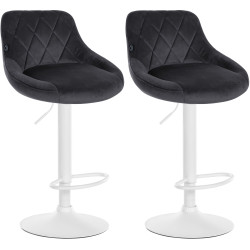 Lot de 2 tabourets de bar Lazio en velours, blanc/gris foncé