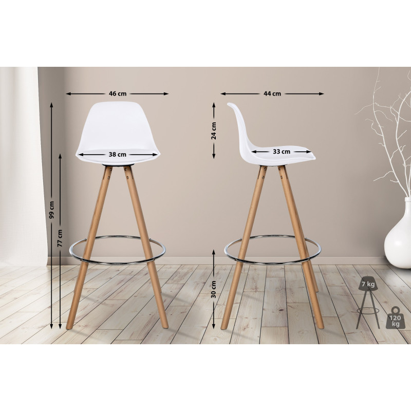 Tabouret de bar Corbin, similicuir, rond, blanc naturel