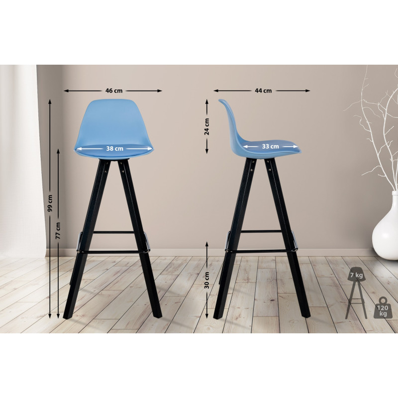 Taburete de bar Corbin, imitación piel, cuadrado, negro/azul