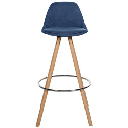 Tabouret de bar Corbin, en tissu, rond, bleu naturel
