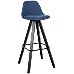 Tabouret de bar Corbin en tissu, carré, noir/bleu
