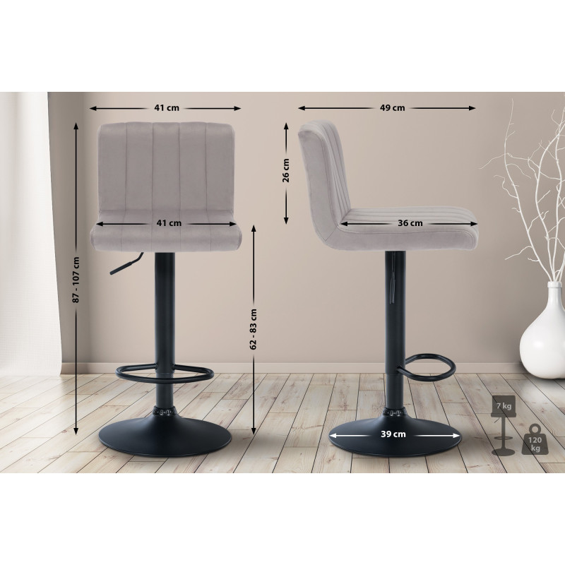 Ensemble de 2 tabourets de bar Jamie en velours gris