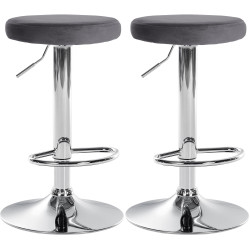 Juego de 2 taburetes de bar Ponte, terciopelo, cromo, gris oscuro