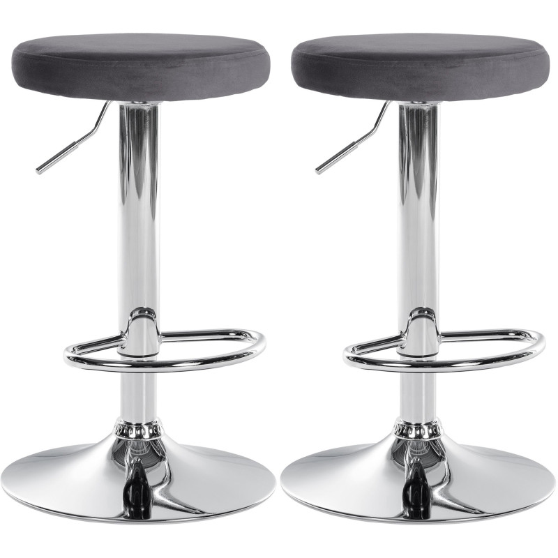 Ensemble de 2 tabourets de bar Ponte, velours, chrome, gris foncé