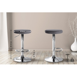 Ensemble de 2 tabourets de bar Ponte, velours, chrome, gris foncé