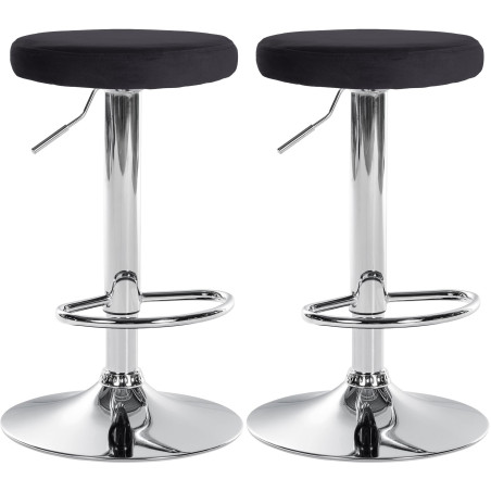 Ensemble de 2 tabourets de bar Ponte, velours, chrome, noir