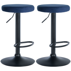 Ensemble de 2 tabourets de bar en velours Ponte, noir et bleu