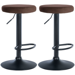 Ensemble de 2 tabourets de bar en velours Ponte, noir et marron