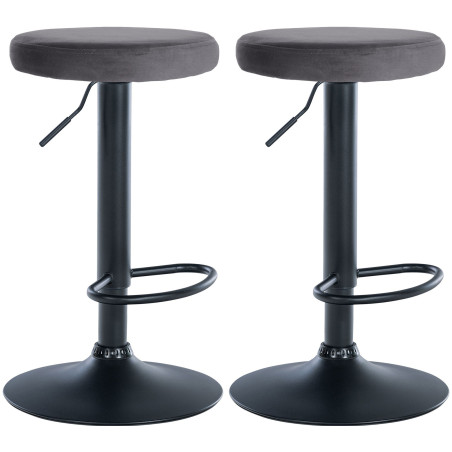 Ensemble de 2 tabourets de bar en velours Ponte, noir/gris foncé