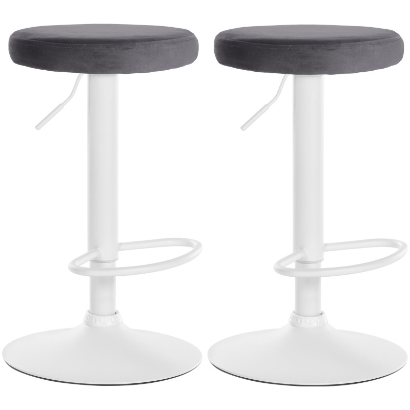 Ensemble de 2 tabourets de bar Ponte, velours, blanc/gris foncé
