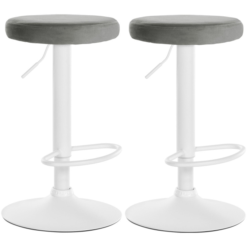Ensemble de 2 tabourets de bar Ponte, velours, blanc/gris