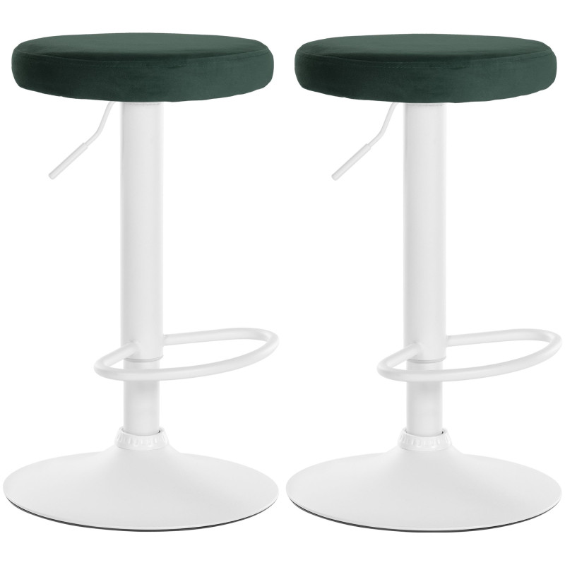 Ensemble de 2 tabourets de bar Ponte, velours, blanc/vert