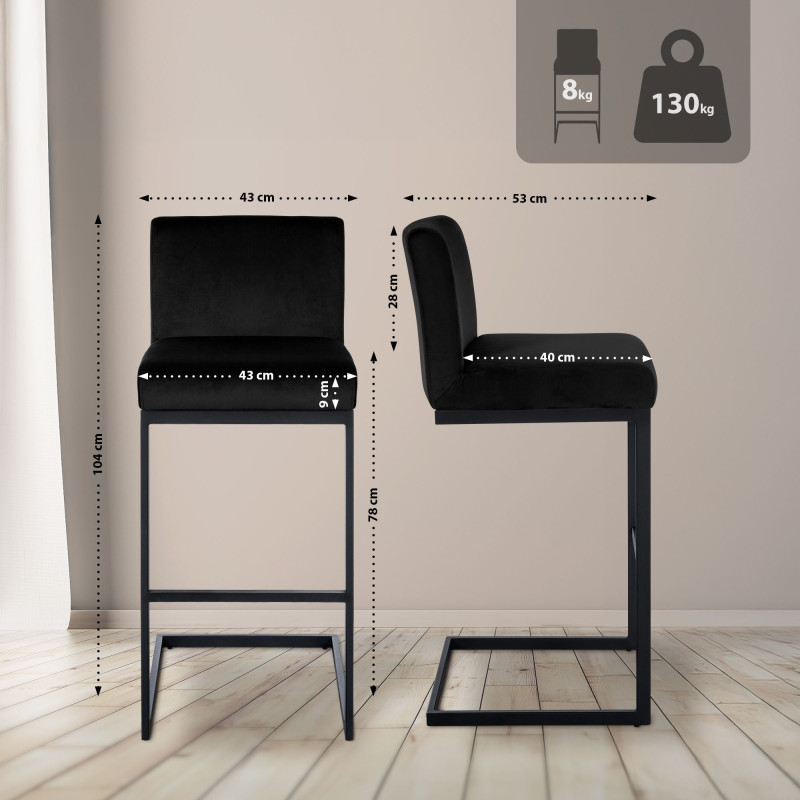 Sgabello da bar Hopewell Velvet B nero