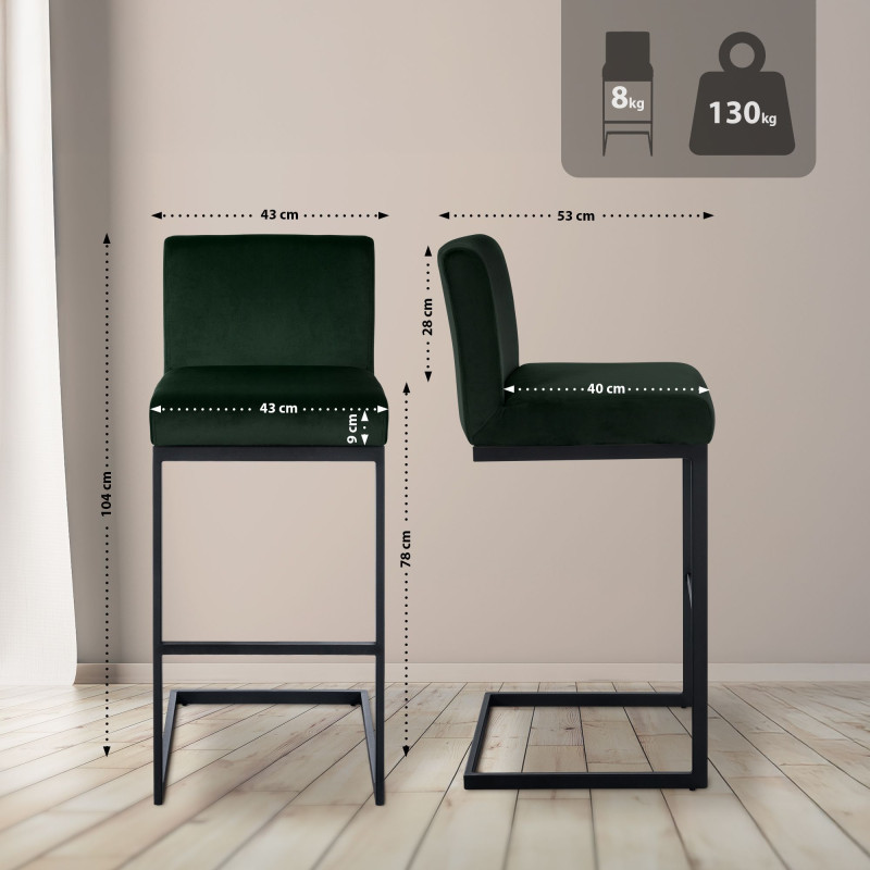 Tabouret de bar Hopewell velours B vert