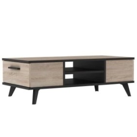 Ensemble meuble TV table basse buffet WAYNE - Mélaminé - Style scandinave - Chene brossé et noir