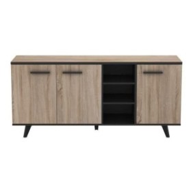 Ensemble meuble TV table basse buffet WAYNE - Mélaminé - Style scandinave - Chene brossé et noir