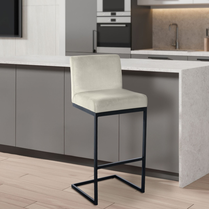 Sgabello da bar Hopewell in velluto crema B