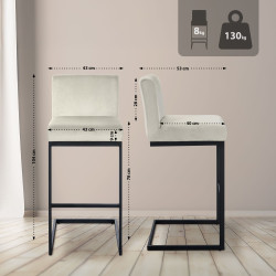 Tabouret de bar Hopewell velours B crème