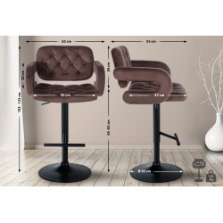 Tabouret de bar Dublin en velours, noir/marron