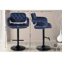 Tabouret de bar Dublin en velours, noir et bleu