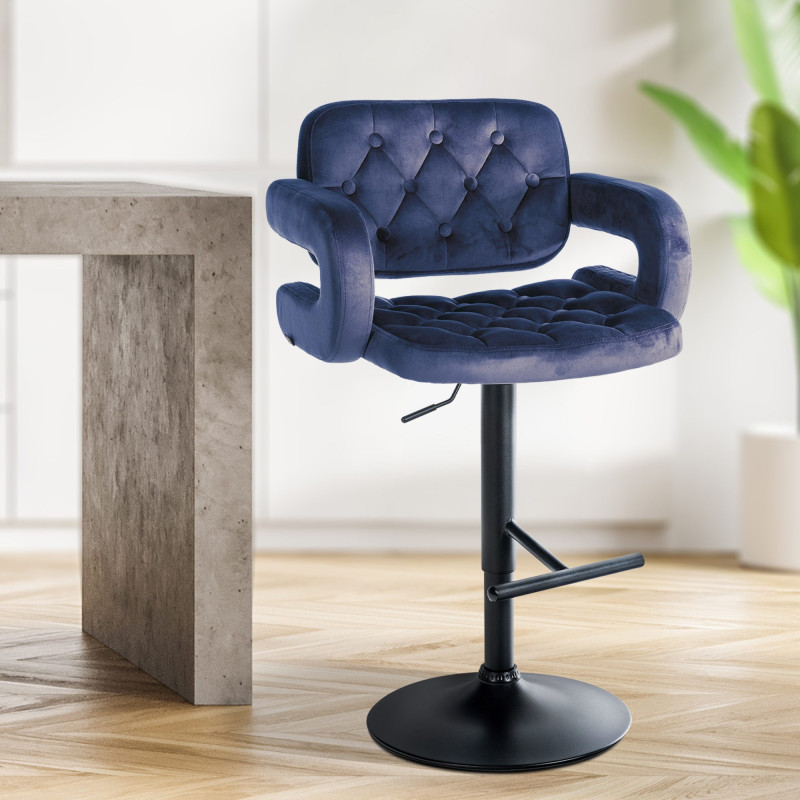Tabouret de bar Dublin en velours, noir et bleu