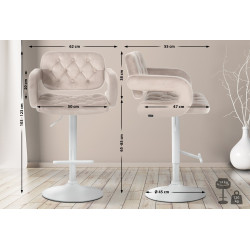 Taburete de bar Dublin Velvet, blanco/crema