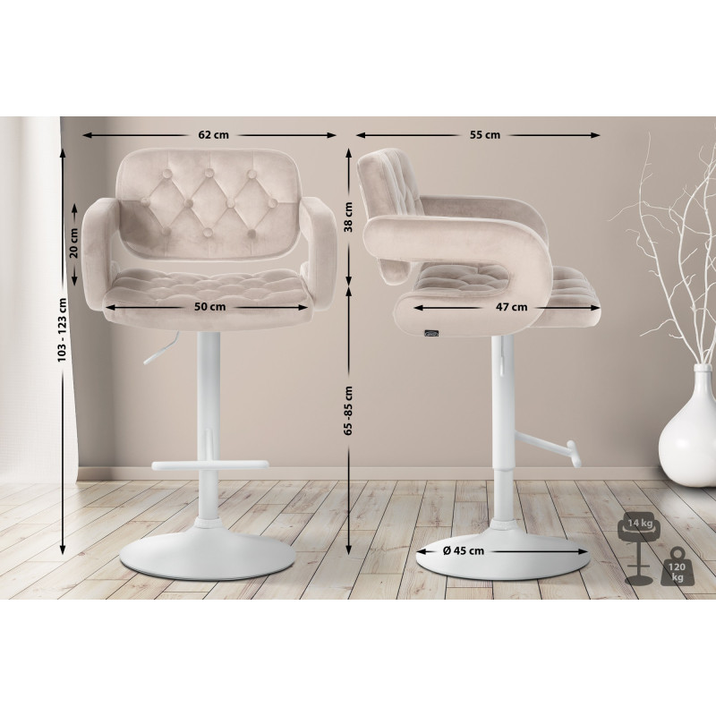 Taburete de bar Dublin Velvet, blanco/crema