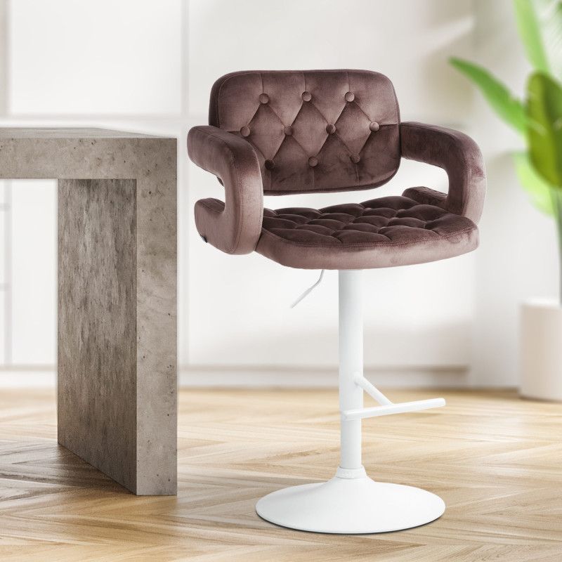 Tabouret de bar Dublin en velours, blanc/marron