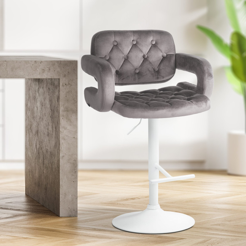 Tabouret de bar Dublin, velours, blanc/gris
