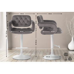 Taburete de bar Dublín, terciopelo, blanco/gris