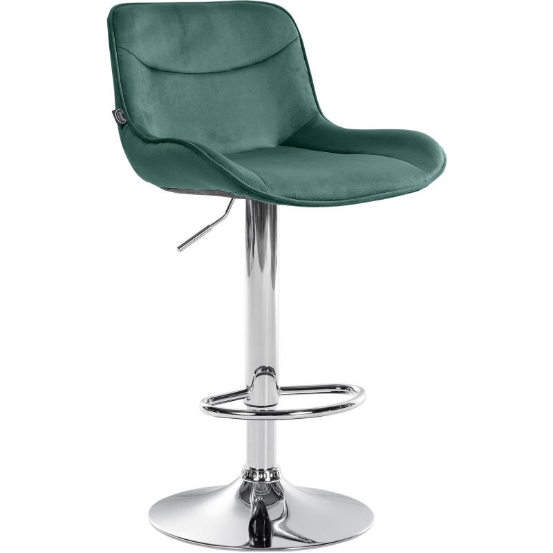 Tabouret de bar Vonore, velours, chrome, vert