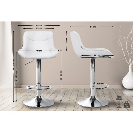 Tabouret de bar Vonore, similicuir, chrome, blanc