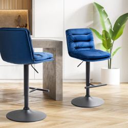 Set di 2 sgabelli da bar Damar in velluto nero e blu