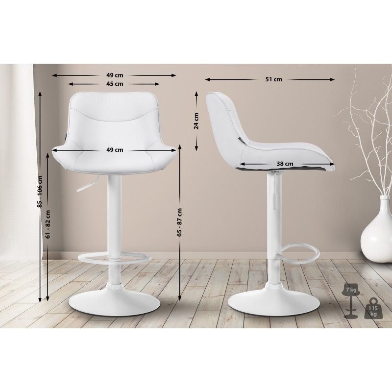 Tabouret de bar Vonore, similicuir, blanc