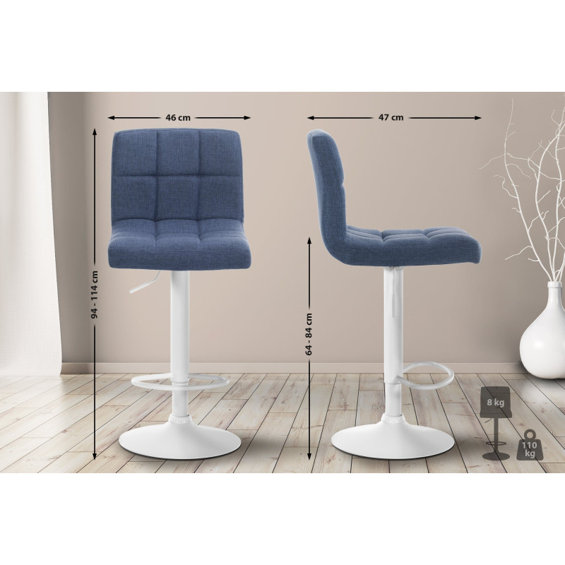 Ensemble de 2 tabourets de bar Calma en tissu blanc/bleu