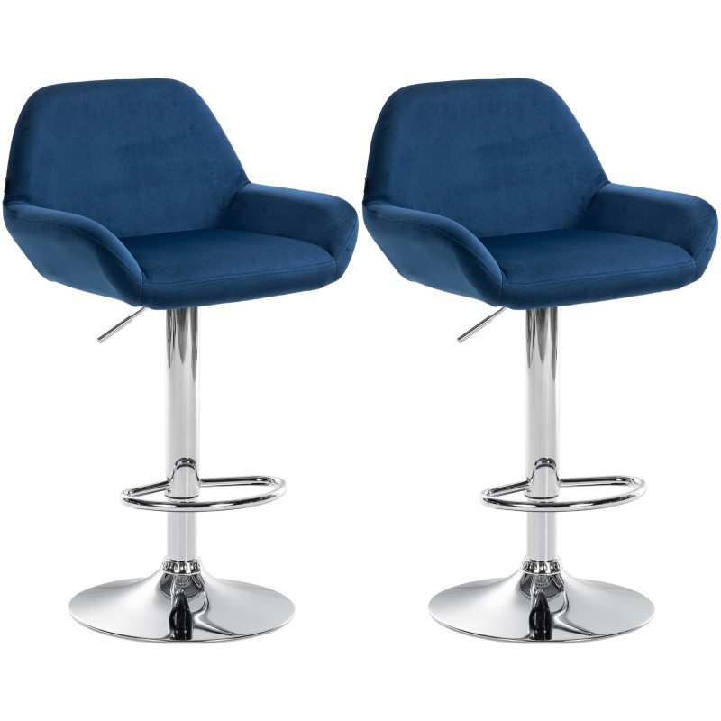 Juego de 2 taburetes de bar Braga de terciopelo, azul cromado