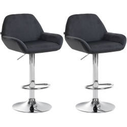 Ensemble de 2 tabourets de bar Braga, velours, chrome, noir