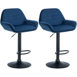 Ensemble de 2 tabourets de bar Braga en velours, noir et bleu
