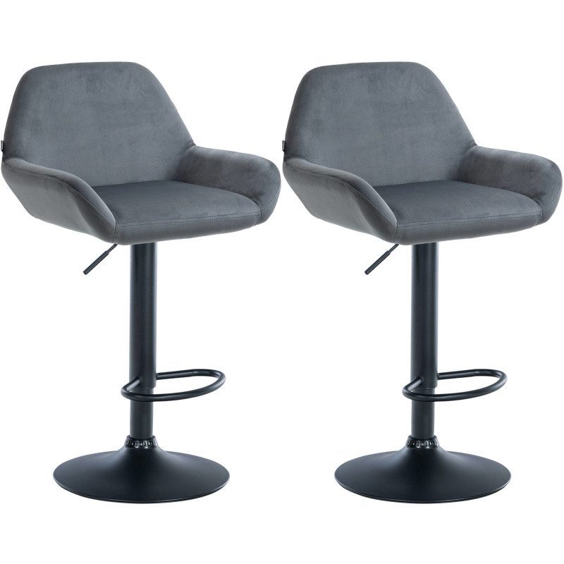 Ensemble de 2 tabourets de bar Braga en velours, noir et gris foncé