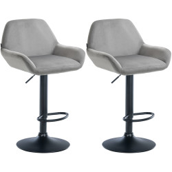 Ensemble de 2 tabourets de bar Braga, velours, noir et gris