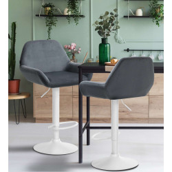 Conjunto de 2 banquetas de bar Braga em veludo, branco/cinza escuro