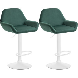 Ensemble de 2 tabourets de bar Braga, velours, blanc/vert foncé