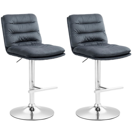Lot de 2 tabourets de bar Damar velours chrome gris foncé