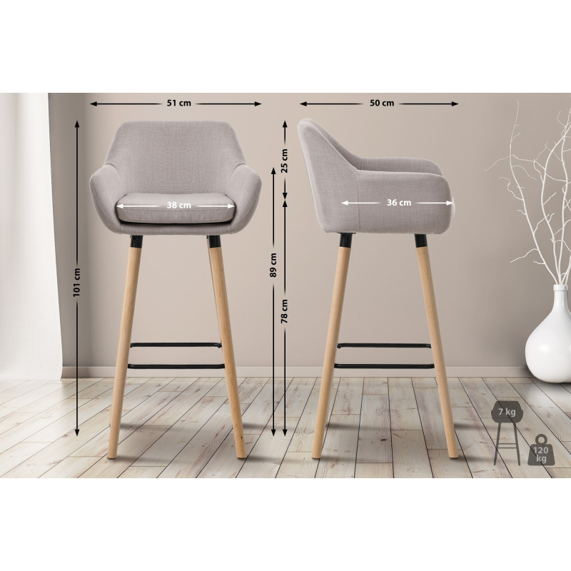 Tabouret de bar Grant, tissu taupe