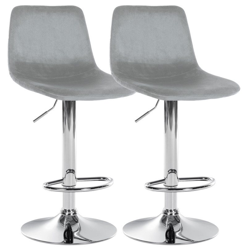 Ensemble de 2 tabourets de bar Divo, velours, gris chromé