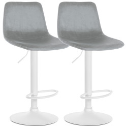 Ensemble de 2 tabourets de bar Divo en velours, blanc et gris