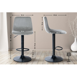 Juego de 2 taburetes de bar Divo de terciopelo, negro y gris