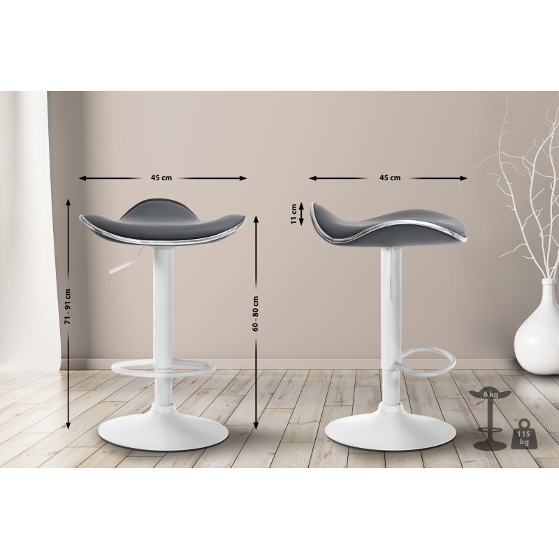 Tabouret de bar Shanghai, similicuir, blanc/gris